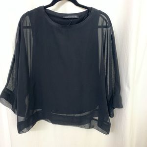 Black Sheer Overlay Women’s Top - Zara